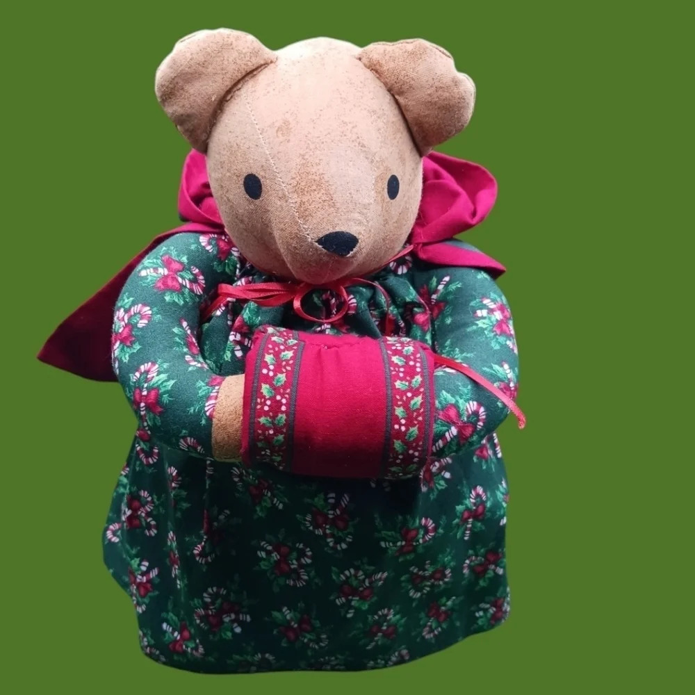 Vintage overly raker christmas bear plush decoration